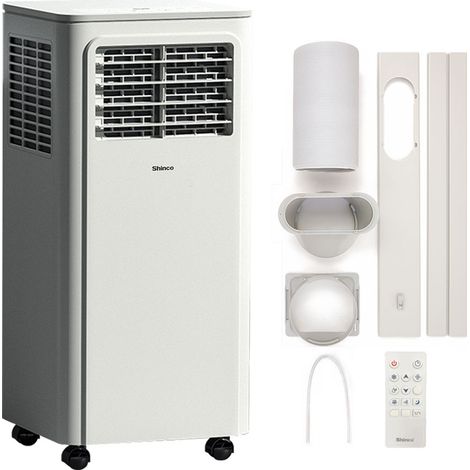 SHINCO mobile Klimaanlage, 9000 BTU mit 3-in-1-Funktion, 2,6 kW, Fernbedienung, 24-Stunden-Timer, Fenster-Set, tragbare Klimaanlage mit Schlauch