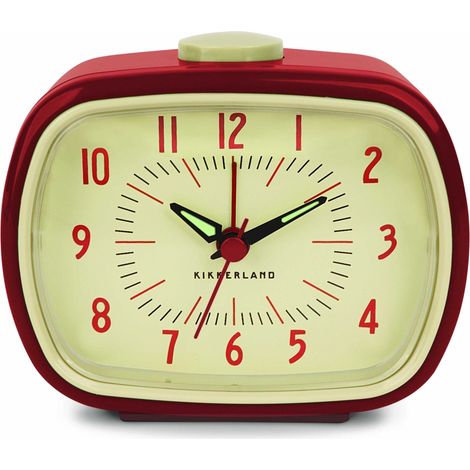 Reloj despertador retro - KIKKERLAND - Rojo - Esfera fosforescente - Estilo vintage - Botón de parada de alarma