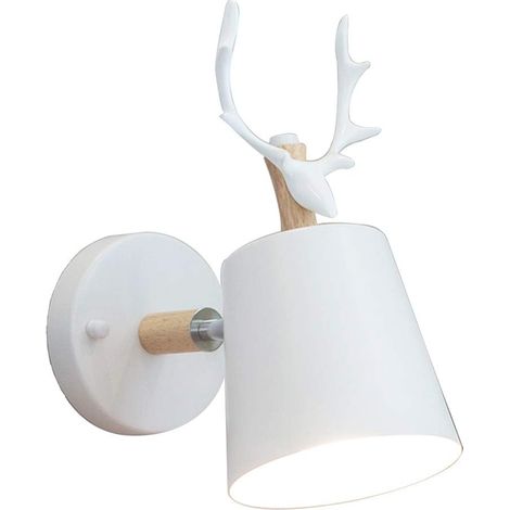 Kreative moderne Wandleuchte, einfache Wandlampe, Eisen-Wandlampe, E27-Sockel, nordischer Hirschkopf, Art-Deco-Stil für Schlafzimmer, Wohnzimmer, Kinderzimmer, Restaurant, Flur, Treppen (weiß)