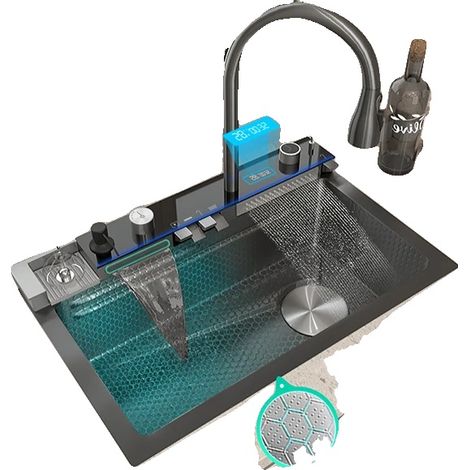 Évier de cuisine, simple cuve, acier inoxydable 304, 7546-Droite-FM-E (1/2)