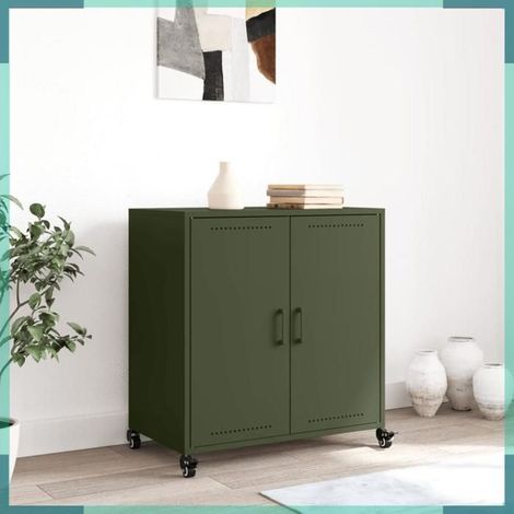 Buffet - 68x39x72 cm - Vert olive - Acier laminé à froid - 2 portes (1/5)