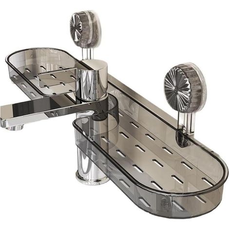 ABS+PVC Ventouse Salle de Bain Robinet Étagère Lavabo Organisateur Gain de Place avec 2 Ventouses