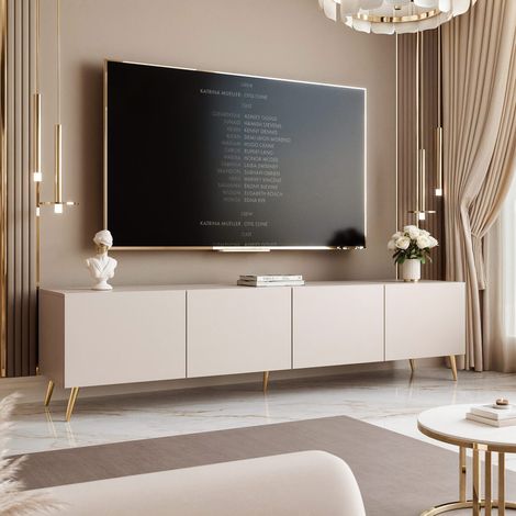 Meuble TV ANGEL - avec LED - 200x40x49 cm - 4 portes sans poignées - Cachemire (1/5)