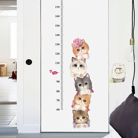 Autocollant mural décoratif pour chambre : Chat mignon mesurant la hauteur (1/4)