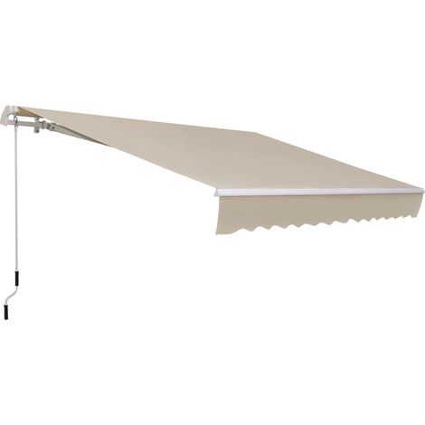 Store banne à bras articulé 3,95 x 3 m beige avec manivelle pour terrasse