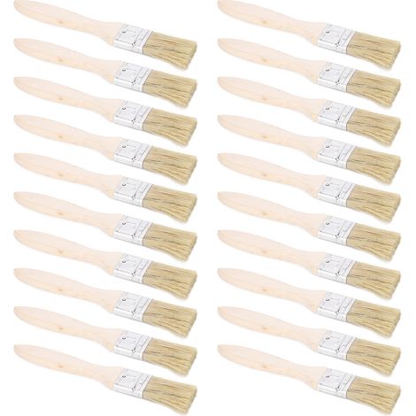 Kit de 20 pinceaux à poils artificiels plats avec manche en bois, 25 mm, pour le barbecue ou le nettoyage (1/5)