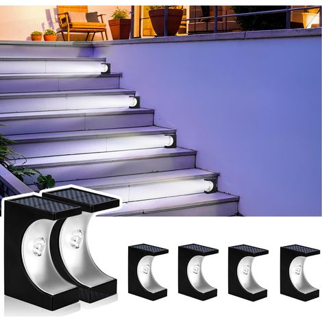 Feux étapés solaires de 6 packs, feux d'escalier extérieur, lumières extérieures à LED IP65 étanche pour la terrasse, la cour, la lumière blanche (1/5)