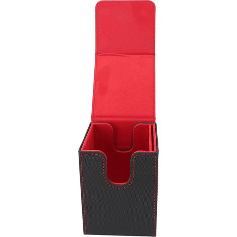 Boîte rangement deck cartes double paroi imperméable bouche large forme U cuir aimanté noir rouge (1/5)
