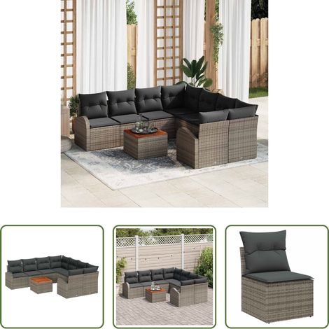 vidaXL Modulares Sofa - Gartensofa-set mit Speicher 9 pcs Grau Poly-Rattan (1/5)