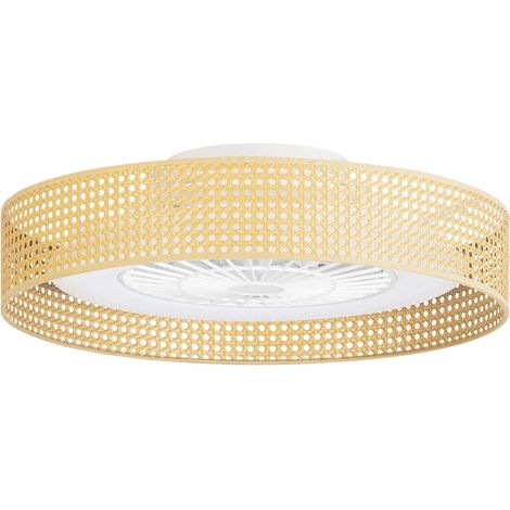Bea Ventilador de techo con luz LED. Silencioso. 6 velocidades. Regulador Intensidad y Temperatura de Color. Mimbre.
