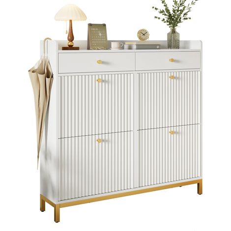 CHICFURN Mueble zapatero blanco, 106,5 x 25 x 107 cm, 4 compartimentos abatibles (1/5)