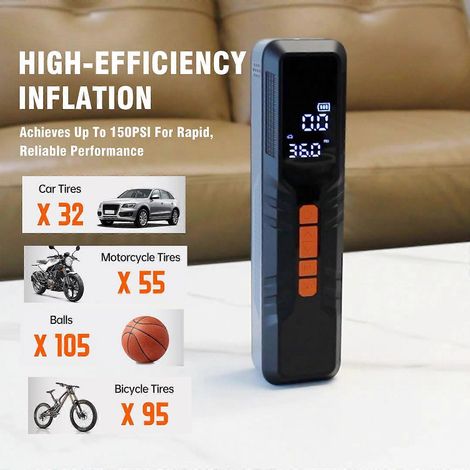 Gonfleur de pneus 20000mAh, compresseur d'air portable 150PSI, arrêt automatique pour voiture, moto et vélo. (1/4)