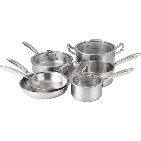 Ensemble de Casseroles, Acier Inoxydable Tri-Ply, Polyvalent pour Tous les Plaques de Cuisson, 10pcs (1/2)