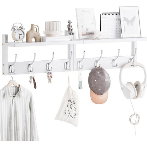 Portemanteaux Avec Étagère Mural 80 cm, Étagère Suspendue en Bambou pour l'entrée, 2 Paquets, Pour la Décoration de L'entrée, le Rangement des Vêtements (Blanc+Argent)