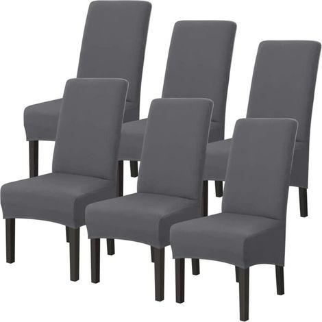 XL Stretch-Stuhlhussen, 6er-Set, Grau, elastisch und waschbar, für Esszimmer, hohe Rückenlehne (1/5)