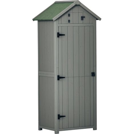 Armoire de jardin extérieur abri de jardin en bois abri pour outils 3 étagères 2 Portes loquets Toit Pente bitumé rangement et stockage extérieurs 77 x 54 x 179 cm Sapin traité Gris