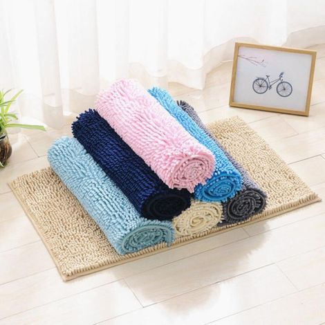 Tapis de bain extra doux en peluche, microfibre chenille, tapis shaggy super absorbant, lavable en machine (40 x 60 cm), bleu clair (1/5)