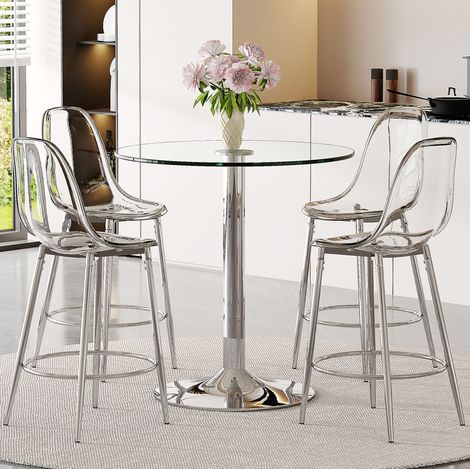 Set bar con tavolo rotondo in vetro da 89 cm e 4 sgabelli trasparenti OKWISH (1/5)