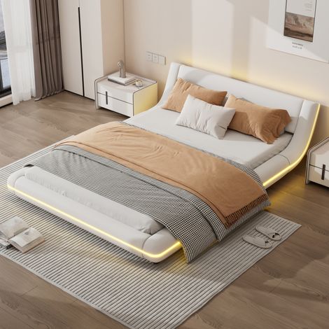 MEUBLIV Lit 140x200 cm blanc – LED d'ambiance intégrée, sans matelas (1/5)