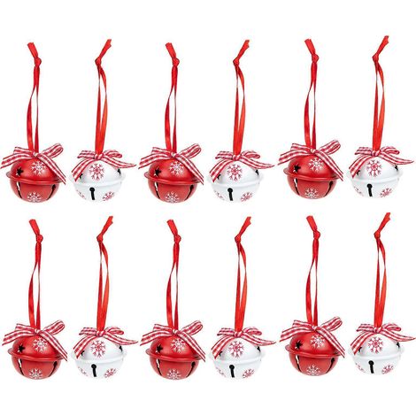 Lot de 12 pendentifs cloches de Noël en fer, pour sapin de Noël et décoration intérieure.-10x4cm