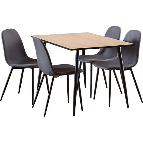 Conjunto de mesas y sillas para comedor Norsica 985, Roble blanqueado, 75x80x120cm, Diámetro: 0, Número de asientos: 4, Estilo: Contemporary