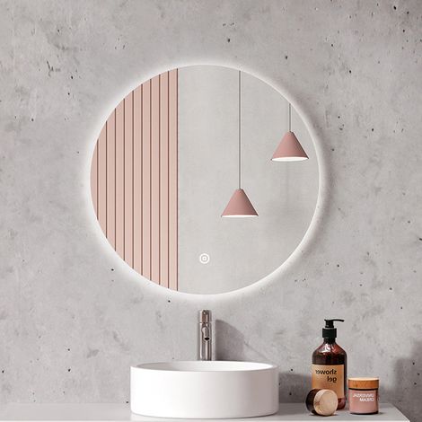 EMKE Miroir lumineux de salle de bain Rond rétro-éclairage LED sans cadre, avec Interrupteur tactile Lumière Blanche Froide Diamètre 60cm (1/5)