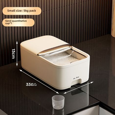 Cubo de plástico para arroz, a prueba de insectos, de gran capacidad (10 kg, color crema). (1/5)