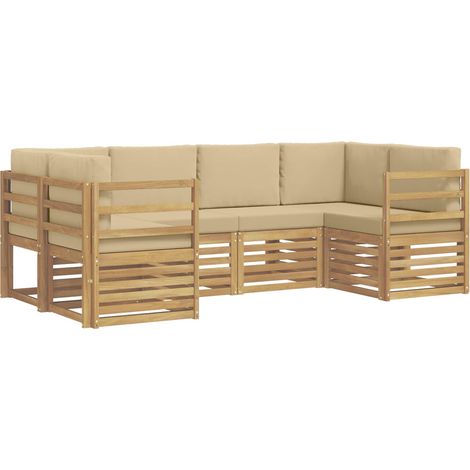 Ecksofa Set 6 pcs Weiß und Beige 245 x 126,5 x 73 cm Polyester vidaXL