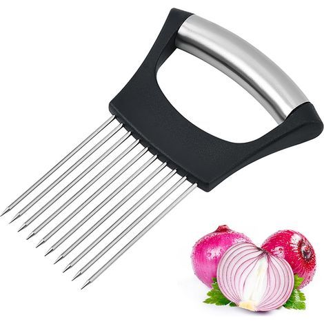 Onion Slicer Holder, Lemon Slicer, Vegetable Slicer, Food Slicing Assistant (Black, 10 x 7cm Onion Needles) (1/5)
