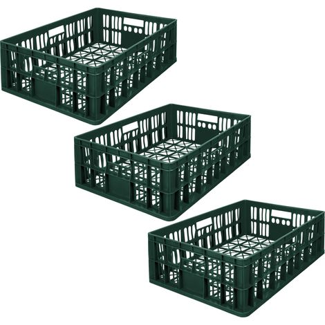 Garronda 3 Pack belüftete 69 x 47 x 20 cm Kunststoffbox HDPE stapelbare Aufbewahrungsbox für Transport und Lagerung von Waren und Erntegütern Garten Landwirtschaft und Gewerbe GD-0190 (Grün)