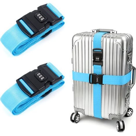 Set di 2 cinghie per bagagli，5 x 200 cm，Cinghia per valigia con lucchetto a combinazione，Cinghia regolabile per valigie e borse da viaggio (1/5)