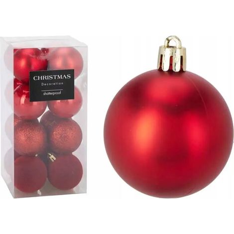 Boules de Noël rouges de 5 cm, lot de 16 pièces, assortiment de finitions mates et brillantes. (1/3)