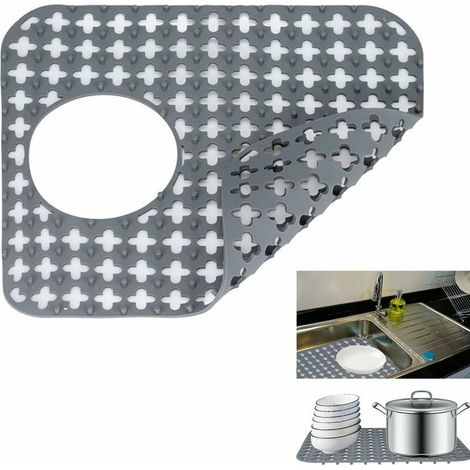 YMYNY Tapis Evier Cuisine, Tapis d'évier en Silicone Pliables Antidérapants, Protege évier de Cuisine, Tapis Fond Evier Cuisine pour éviers en Acier Inoxydable/Céramique (Gris, 35 x 30 cm) (1/4)