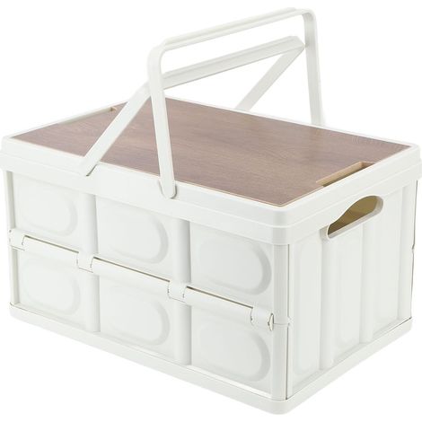 Camp Box Outdoor Camping Boîte de rangement portable avec poignée amovible pliable Camping Couvercle en bois portable Boîte de rangement (L) (1/5)