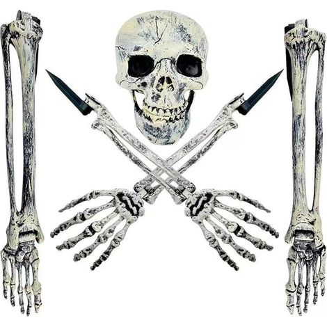 Halloween-Teile, Skelett-Dekoration, gruselige Halloween-Dekoration, Hände und Totenkopf-Gartenpfähle für Tür-Grabstein im Freien