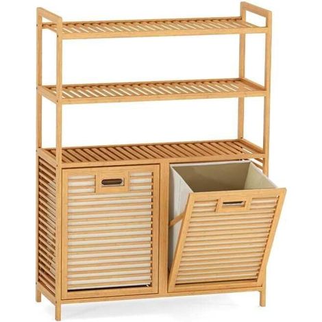 Bamboo Double Tilt-Out Laundry Hamper with Shelves