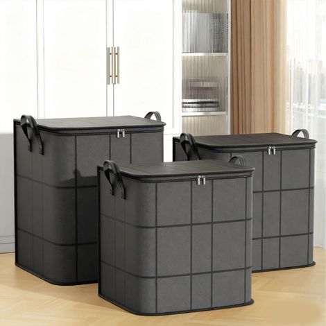 Sac de rangement imperméable pour vêtements avec fermeture éclair et poignées pour literie, tissu non tissé, organiseur saisonnier, design empilable (3 tailles) (1/5)