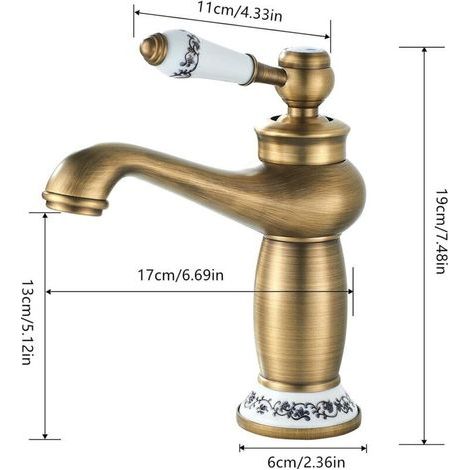 Robinet Rétro Salle de Bain,Robinet de Lavabo Poignée en Céramique Mitigeur Monocommande Lavabo,Robinet Salle Bain Eau Chaude et Froide, Laiton (1/3)