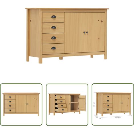 The Living Store Sideboard Hill Honigbraun 130x40x80 cm Massivholz Kiefer - Holz Sideboard - Massiver Holzmöbel - Kiefernholzmöbel - Wohnzimmermöbel - Sideboard Mit Schubladen (1/4)