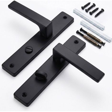 Poignée De Porte - Plaque Longue 23,5x13,5 Cm - Entraxe 72 Mm - Axe Carré 8 Mm - Épaisseur Porte 38 À 44 Mm - Noir Mat - Lot De 2 (1/5)