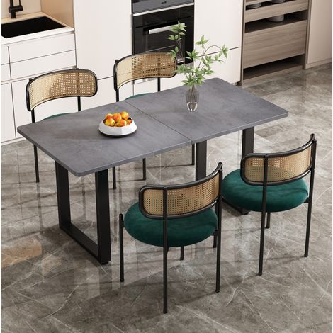 MEUBLIV Chaise de salle à manger 51x45x75 cm verte – dossier rotin, lot de 4 (1/5)