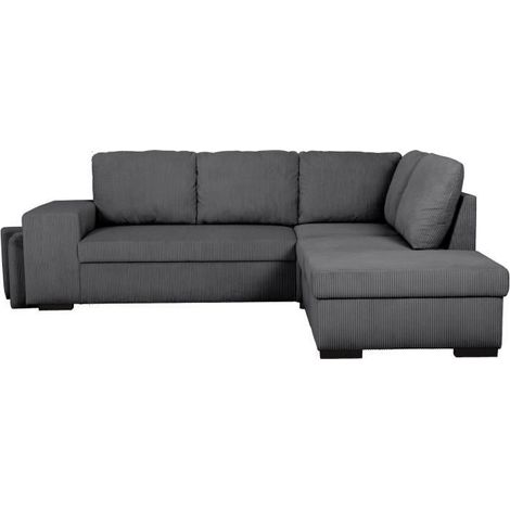 Canapé d'angle convertible réversible - 4/5 places - MITCHELL - Tissu velours côtelé Anthracite - Coffre, Poufs - 247 x 205 x 91 cm (1/5)