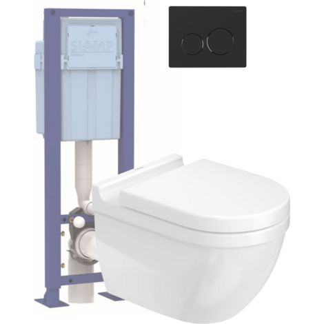 Pack inodoro suspendido sin reborde DURAVIT STARCK + asiento + soporte SIAMP + placa negra