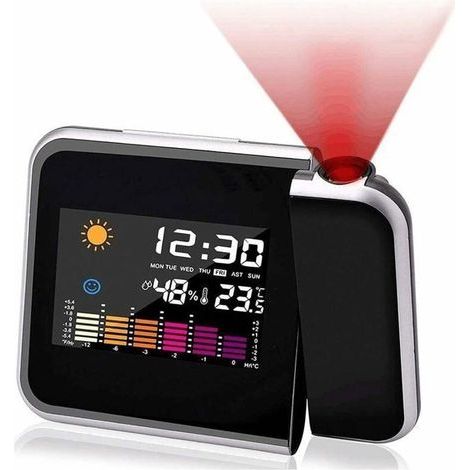 Sveglia con proiettore, calendario a colori, previsioni meteo personalizzate per la camera da letto, proiettore con luminosità regolabile. (1/5)