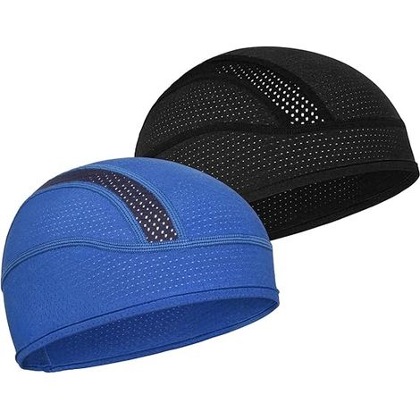 Skelett-Kappe mit wasserdichter Kappe, atmungsaktive Mesh-Rad- und Laufkappe für Damen und Herren, zum Tragen unter einem Helm (blau + schwarz)