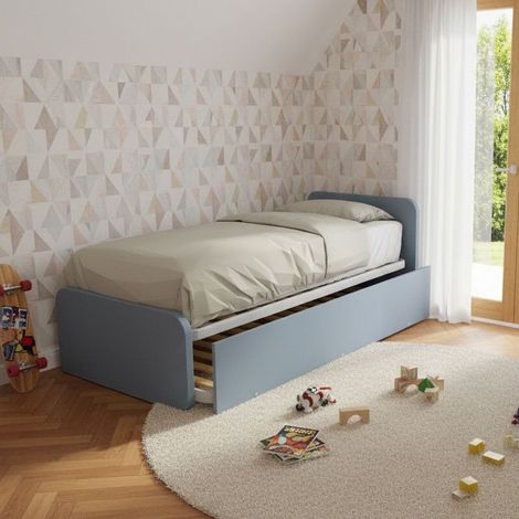 Letto singolo con letto estraibile, trasformabile in matrimoniale. Testate personalizzabili, reti in acciaio e doghe in faggio - Avio