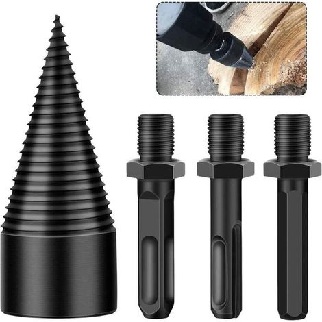 Broca para hender madera Ineasicer, broca para hender madera, herramienta de amolado cónica duradera con 3 mangos, cuadrada/redonda/hexagonal, 42 mm (1/4)