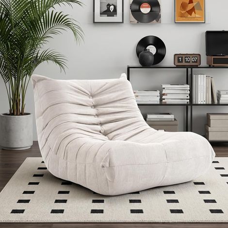 Ivory Memory Foam Togo Bean Bag Chair Adult Lounge Sofa