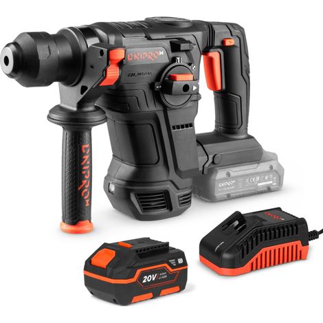 Martillo perforador a batería Dnipro-M 20V, 4 J, SDS-Plus, motor sin escobillas, batería de 4Ah y cargador. DHR-203 BCX