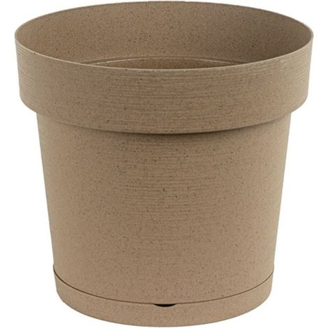 Maceta de plástico Melrose Glamour con platillo, 20 cm, plástico, color madera, beige mate, imitación madera. (1/5)